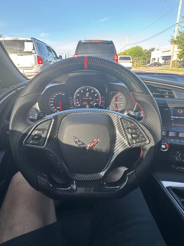 Customer photo review of Real Carbon Fiber Steering Wheel for Chevrolet Corvette C7 2014-2019 Generation D-shaped Flat-Bottom Perforated Leather Grip