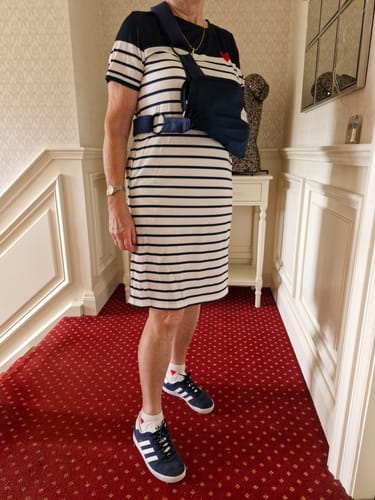 Customer photo review of Crew Neck Casual Striped Dress