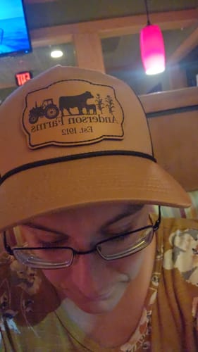 Customer photo review of Richardson 112 Genuine Leather Patch Hats Laser Engraved