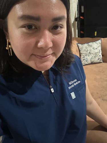 Customer photo review of Zip-Up Polo MoveTech® Scrub Top - Women / Navy