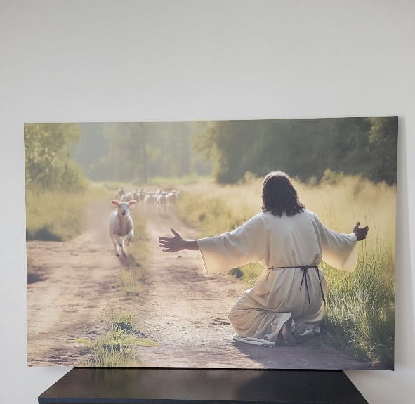 Customer photo review of Lamb Runs to Jesus Wall Art Canvas