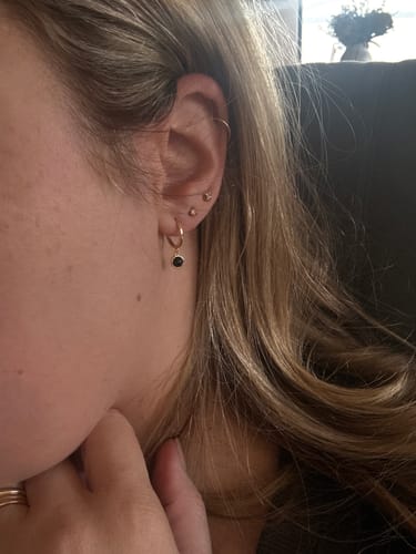 Customer photo review of Onyx Circle Dangle Huggie Earrings