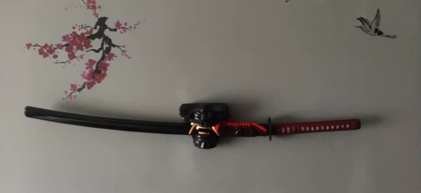 Customer photo review of Oni Mask Sword Wall Display