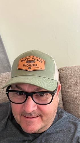 Customer photo review of Richardson 112 Genuine Leather Patch Hats Laser Engraved
