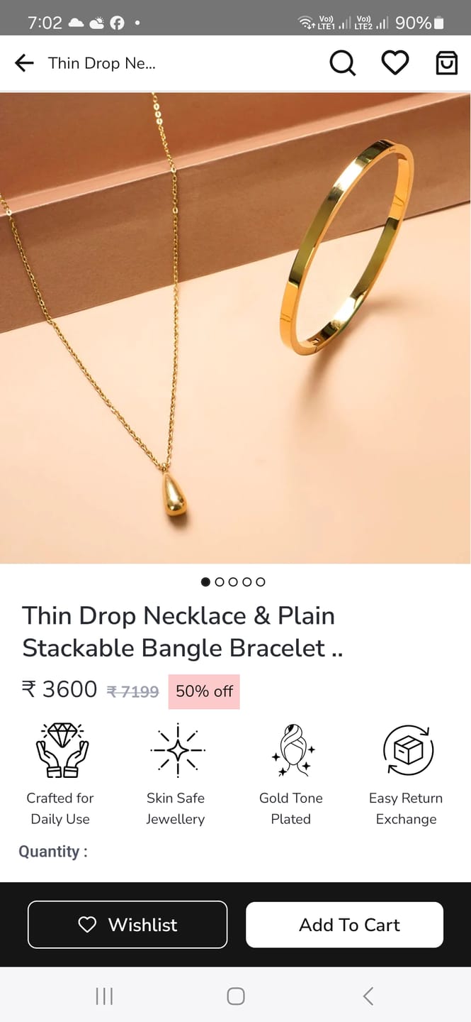Customer photo review of Gold Teardrop Necklace & Plain Stackable Bangle Bracelet |4MM Combo Set