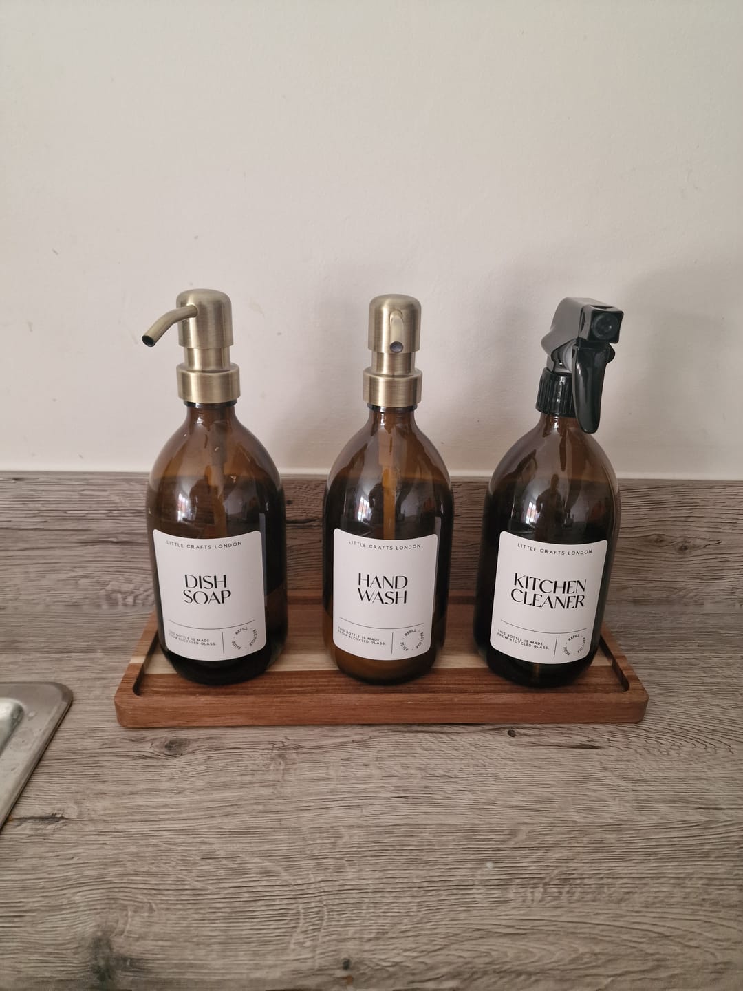 Customer photo review of Spray and Pump Set of 3 Reusable Amber Glass Bottles 500 ML
