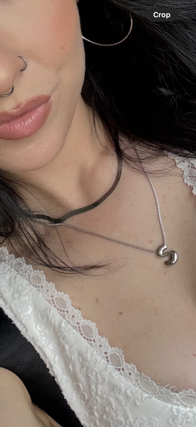 Customer photo review of Bubble Letter Necklace