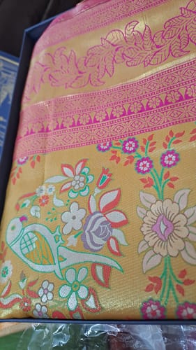 Customer photo review of Golden Yellow Dual Tone Woven Kanjivaram Silk Saree