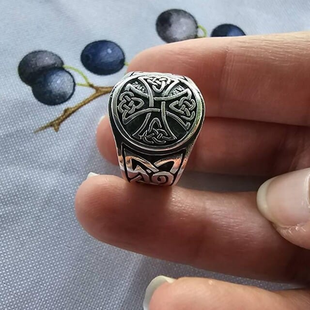Customer photo review of Sterling Silver Canterbury Cross Ring with Knotwork