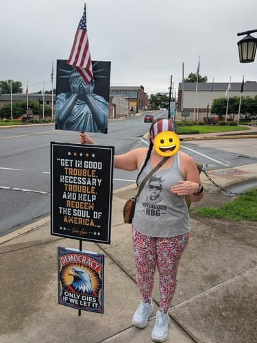 Customer photo review of John Lewis Good Trouble Protest Sign, Resist Hate, Anti-Trump, Resist Racism, Resist Fascism, Political Activist Poster Rally Sign