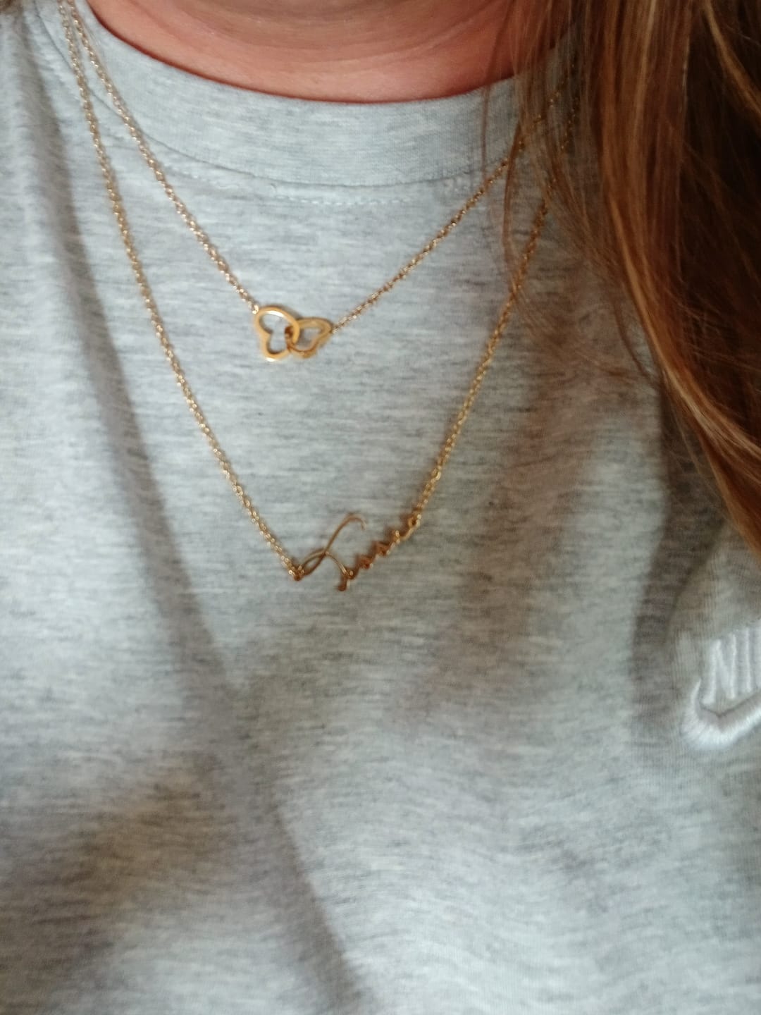 Customer photo review of Engraved Double Heart Necklace