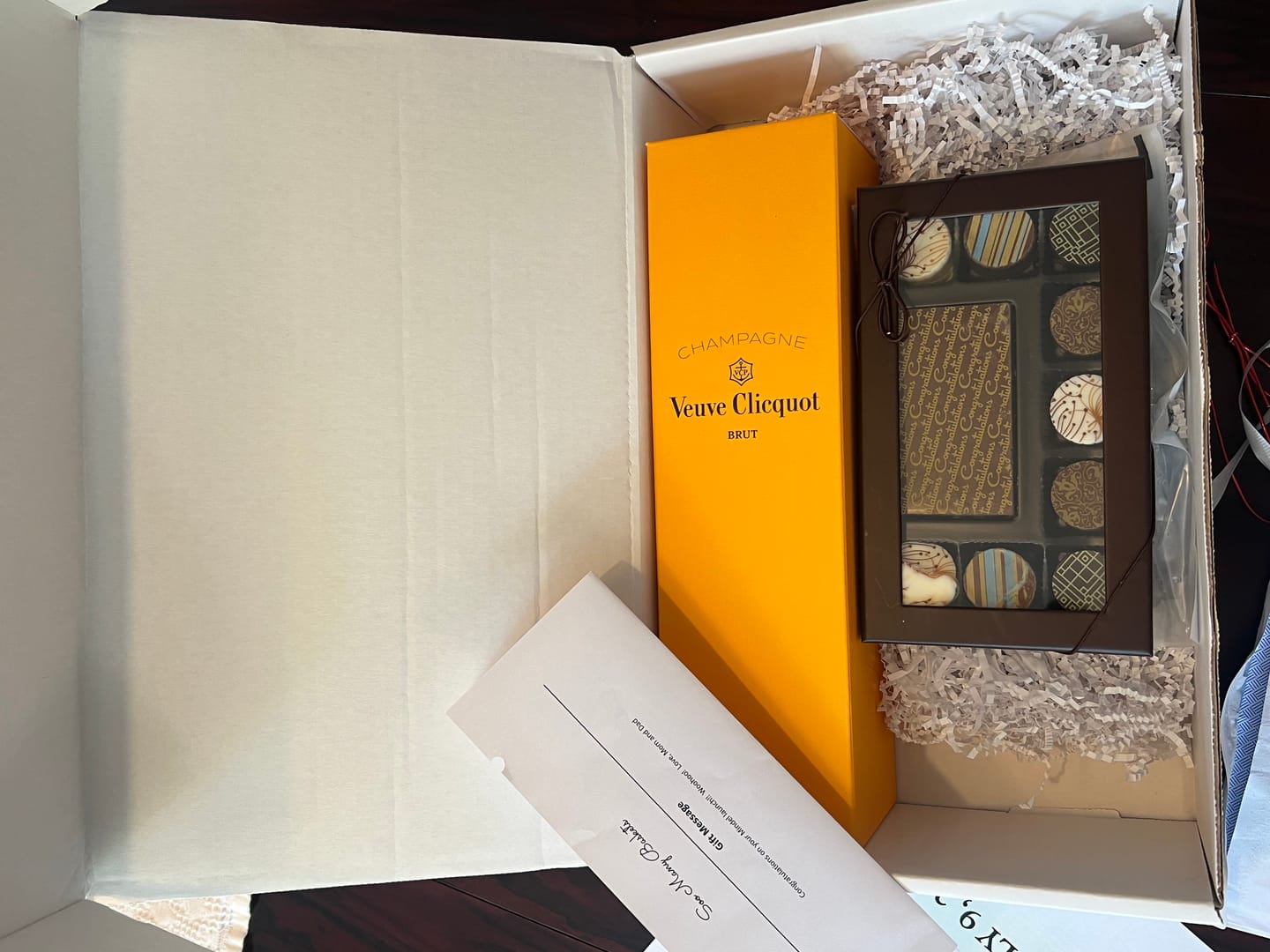 Customer photo review of Veuve Clicquot Champagne w/10pc Artisan Congratulations Truffles