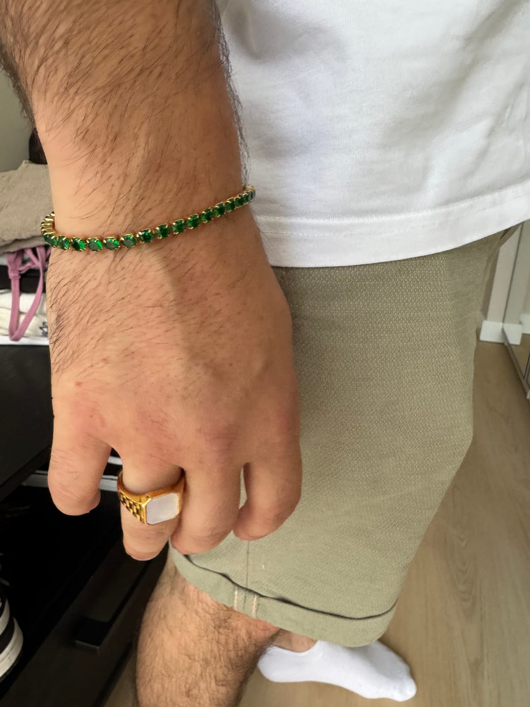 Customer photo review of Tennis Green Bracelet (Gold)