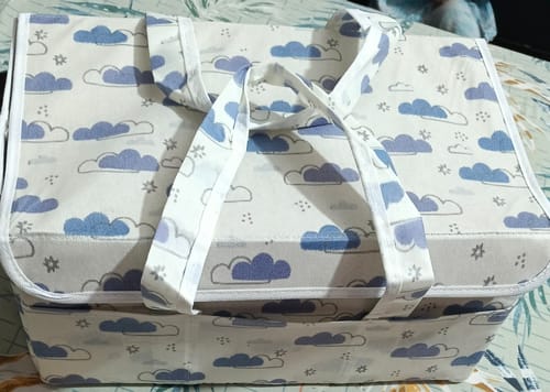 Customer photo review of Diaper caddy with Lid - Dreamy Clouds Cool Blue Hues