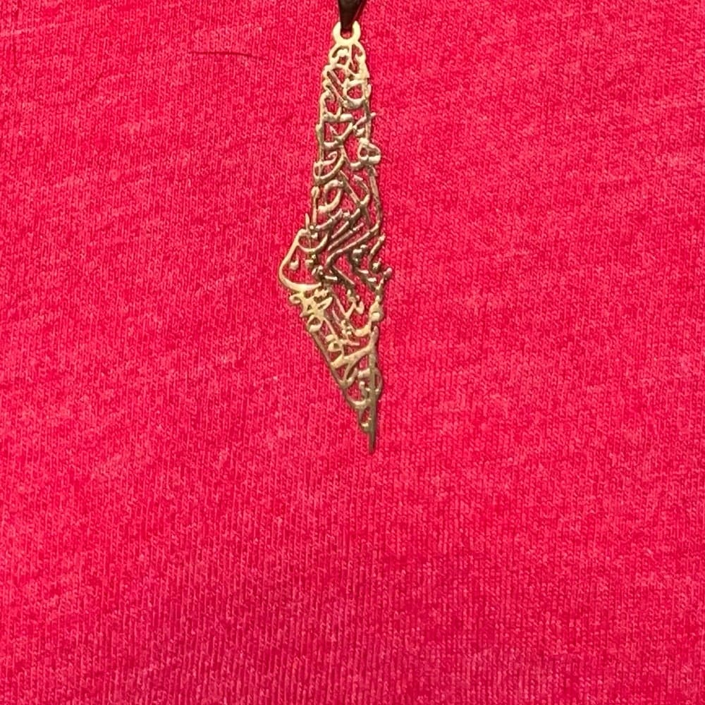 Customer photo review of Palestine Calligraphy Map Necklace