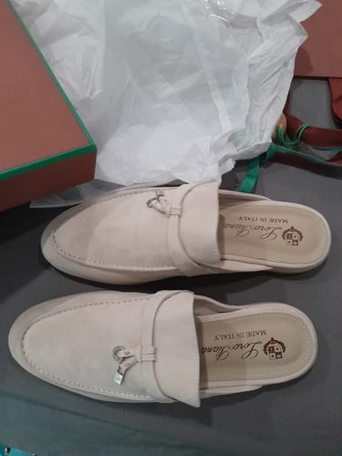 Customer photo review of LV WOMEN'S PASEO FLAT SLIPPER IN YELLOW FLEECE WITH WHITE LOGO