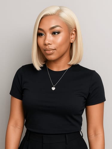 Customer photo review of #613 Blunt Cut 5x5 Swiss HD Lace Glueless Wig Bob 12" Platinum Blonde