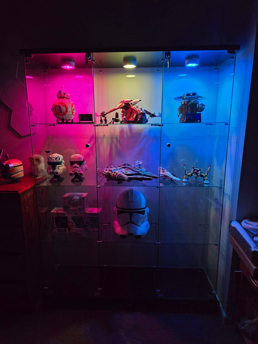 Customer photo review of Stacked Lockable Glass Display Cabinet With Wheels 169cm