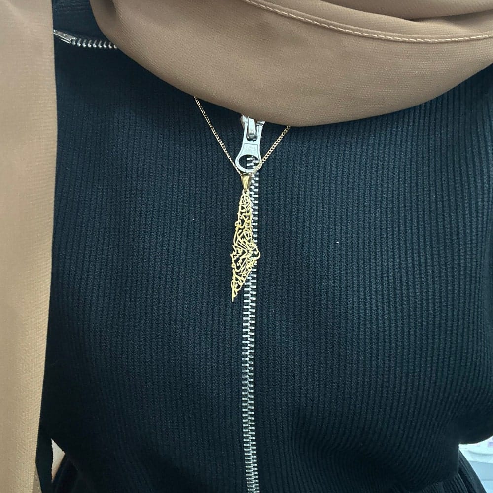 Customer photo review of Palestine Calligraphy Map Necklace