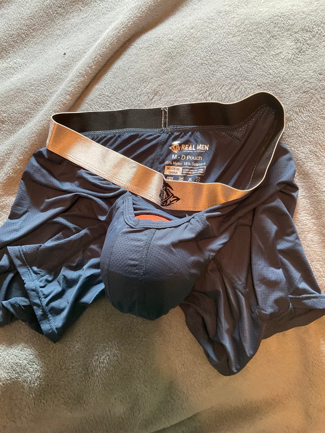 Customer photo review of Nylon Mesh 7in Boxer Briefs V Fly 4pk Black/Denim/Gunmetal/Wineberry