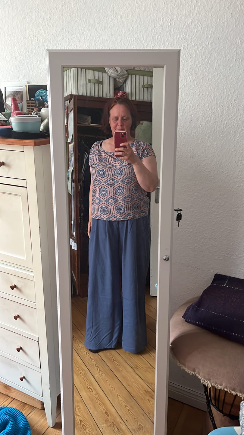 Customer photo review of Buddha Stones – Unifarbene Hose aus Baumwollleinen mit hoher Taille und weitem Bein und Taschen