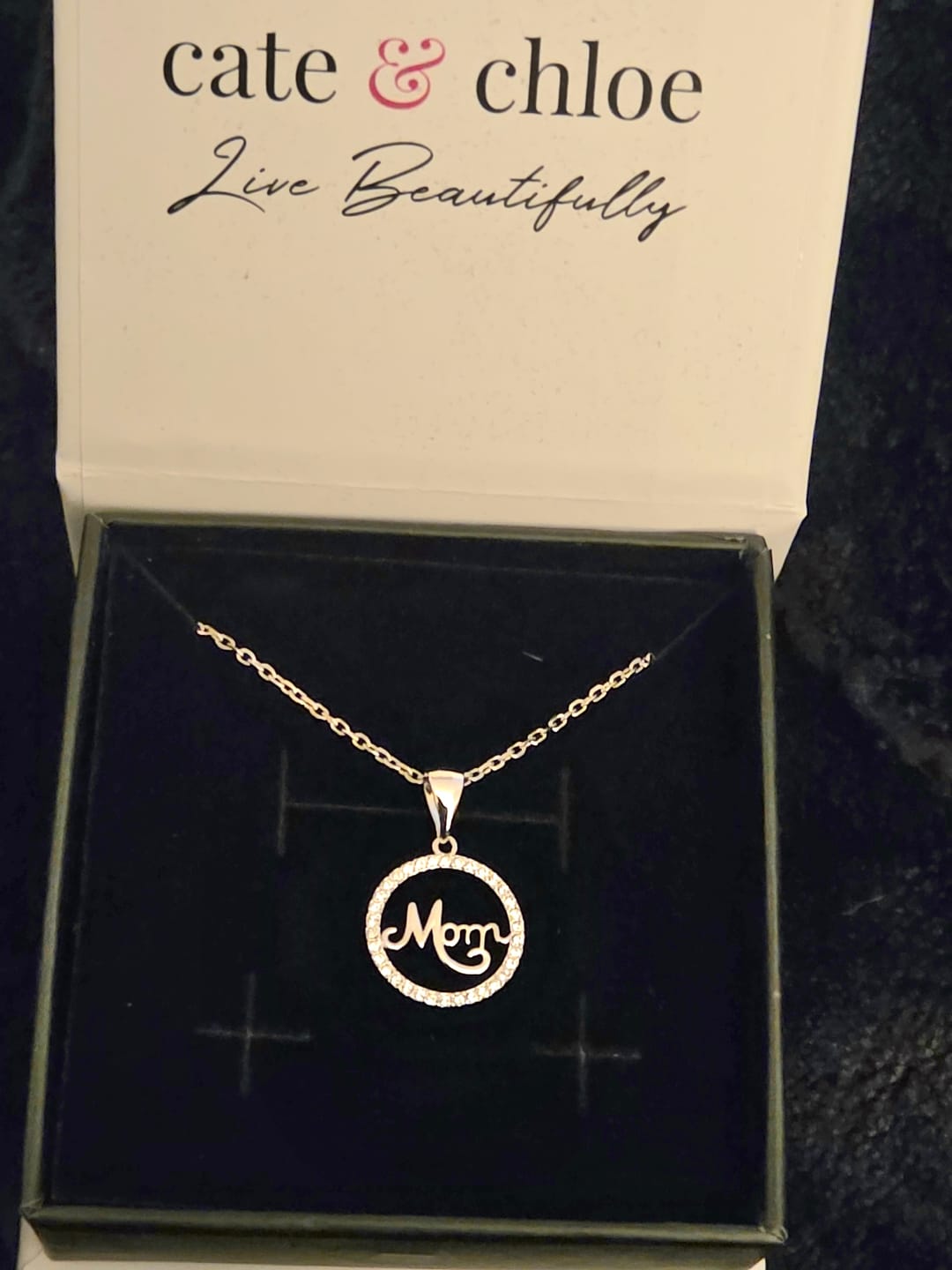 Customer photo review of Brandy 18k White Gold Plated Circle Mom Necklace with Swarovski Crystals