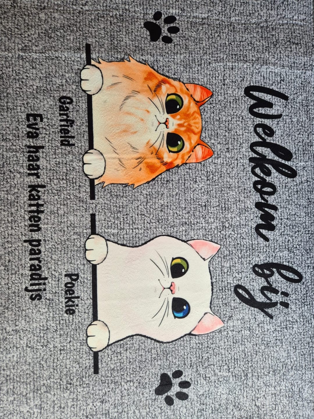 Customer photo review of Welkom bij nieuwsgierige katten - Gepersonaliseerde deurmat