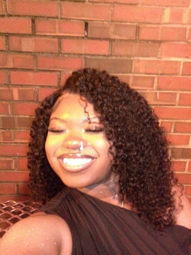Customer photo review of CurlyMe Natural Curly Hairline HD Lace Wigs with Curly Baby Hair