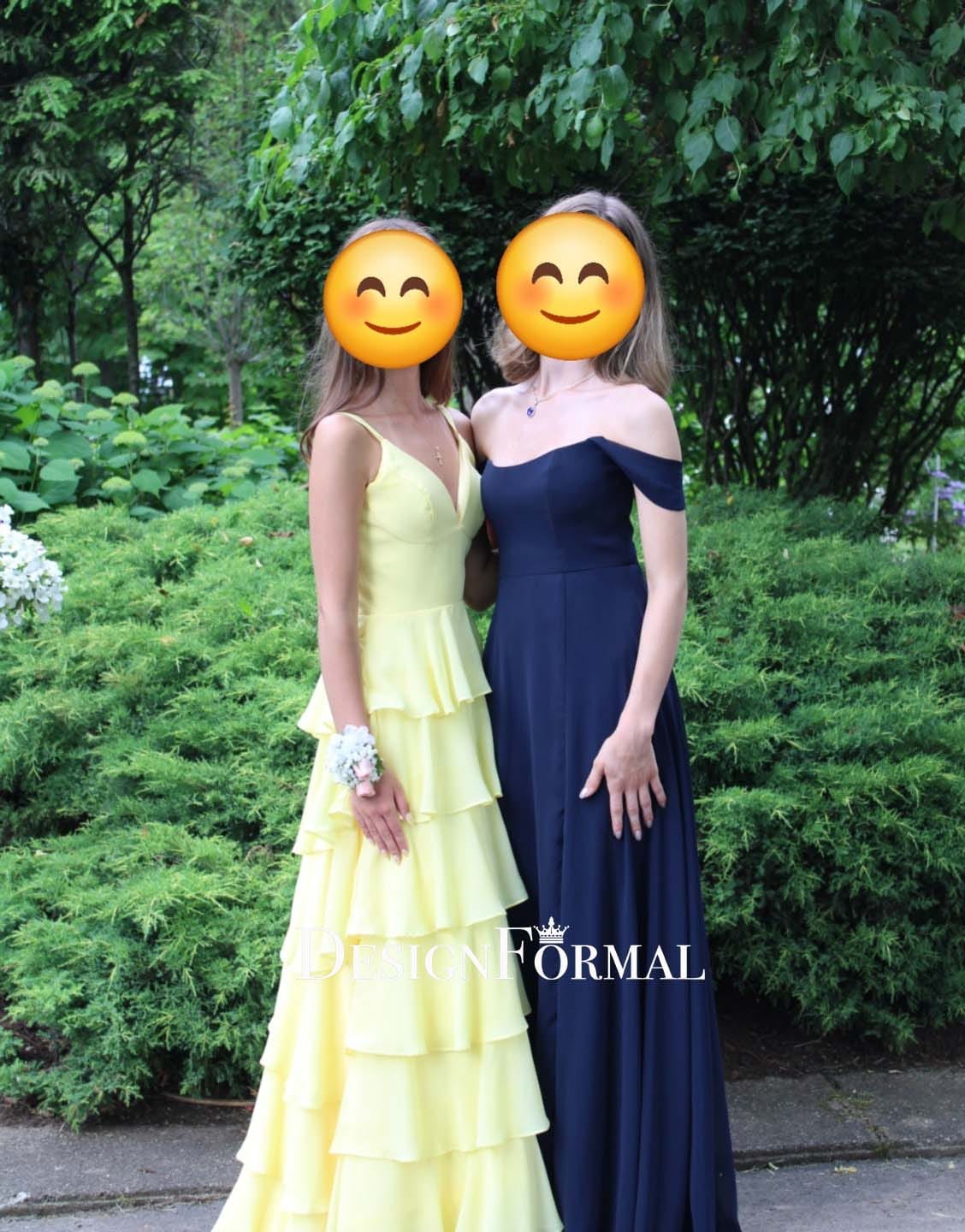 Customer photo review of Daffodil Deep V-Neck Layered Slit Homecoming Dress