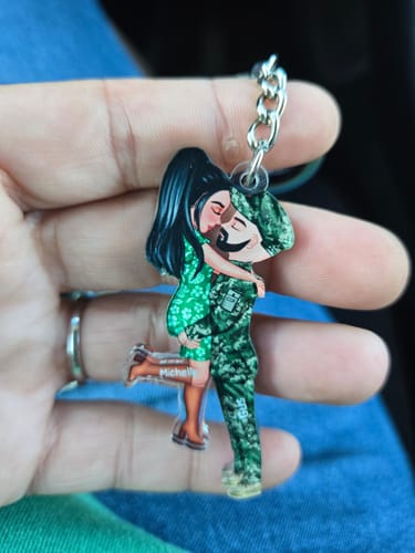 Customer photo review of Personalized Couple Military Acrylic Keychain