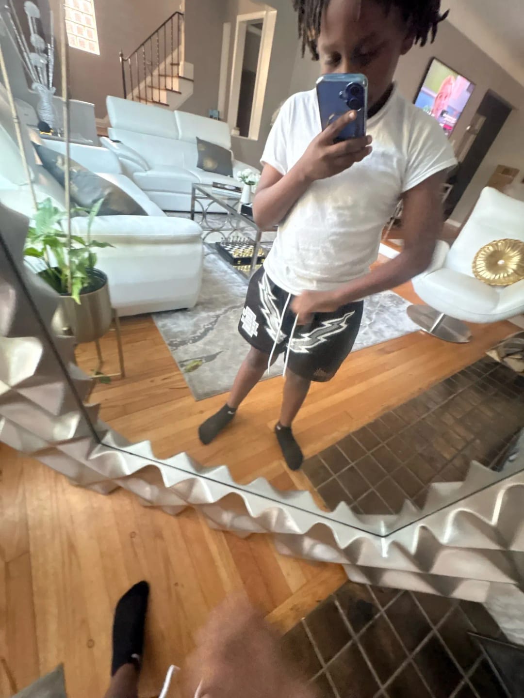 Customer photo review of Eric Emanuel Basic Lightning Bolt Shorts Black/White