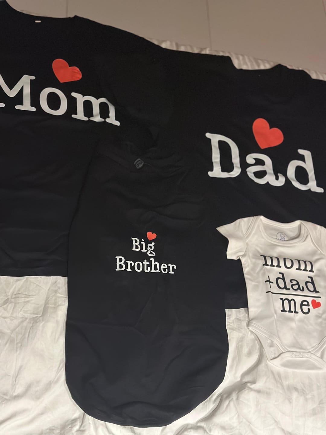 Customer photo review of Mom Dad + Me Custom Family Set with Dog T-shirt