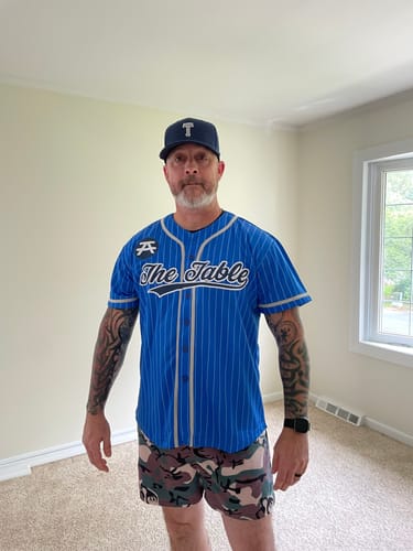 Customer photo review of Custom Royal White Pinstripe Gray-Navy Authentic Baseball Jersey