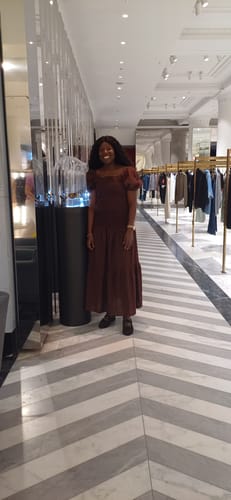 Customer photo review of Chocolate Puff Sleeve Shirred Cotton Top