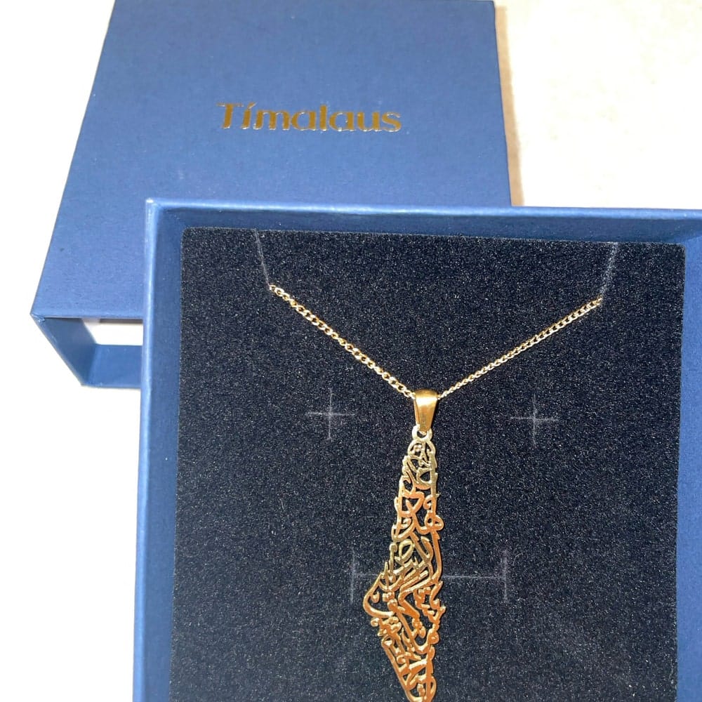Customer photo review of Palestine Calligraphy Map Necklace