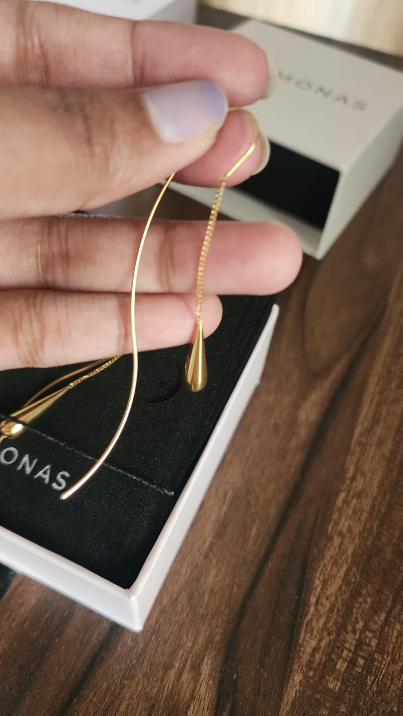 Customer photo review of Gold Water Drop Tassel Earrings