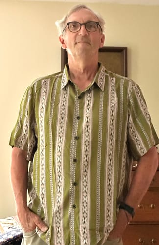Customer photo review of Men's Green Striped Vintage Short Sleeve 70s Aztec Print Western Button Retro Shirt