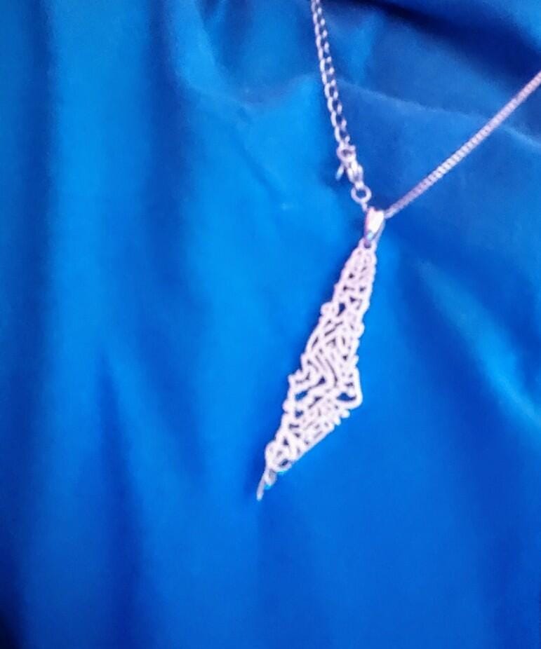 Customer photo review of Palestine Calligraphy Map Necklace