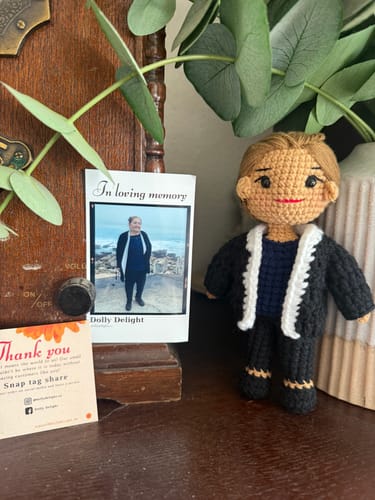 Customer photo review of Dolly® Personalized Crochet Doll with Photo Card