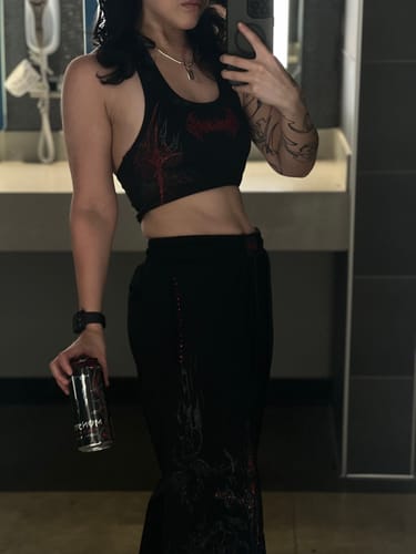 Customer photo review of Women's Widow's Blade Rhinestone Uncuffed luxury sweatpants [NIGHTMARE]