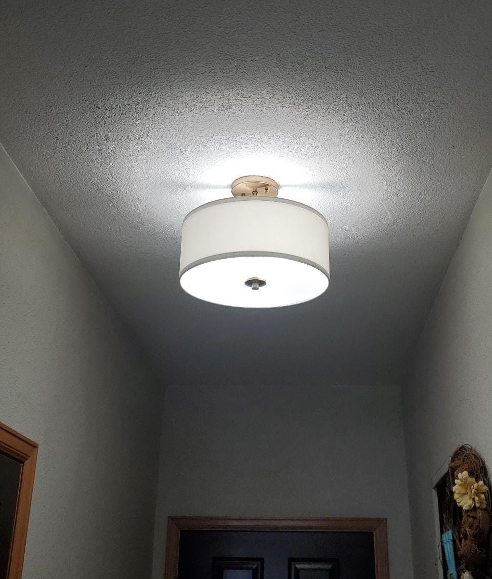 Customer photo review of Scandinavian 2-Light Linen Shade Drum Semi Flush Mount