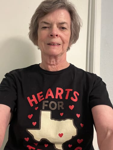 Customer photo review of 100% Donation Hearts for Texas T-Shirt