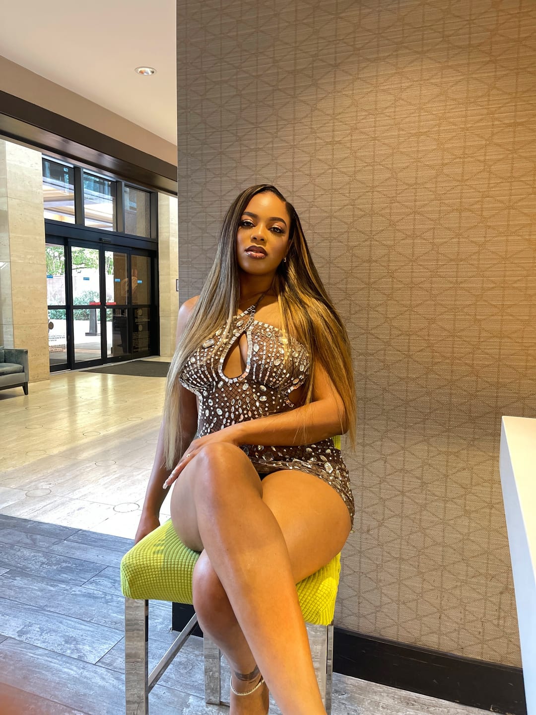Customer photo review of Anastasia Rhinestone Mesh Snake Dress
