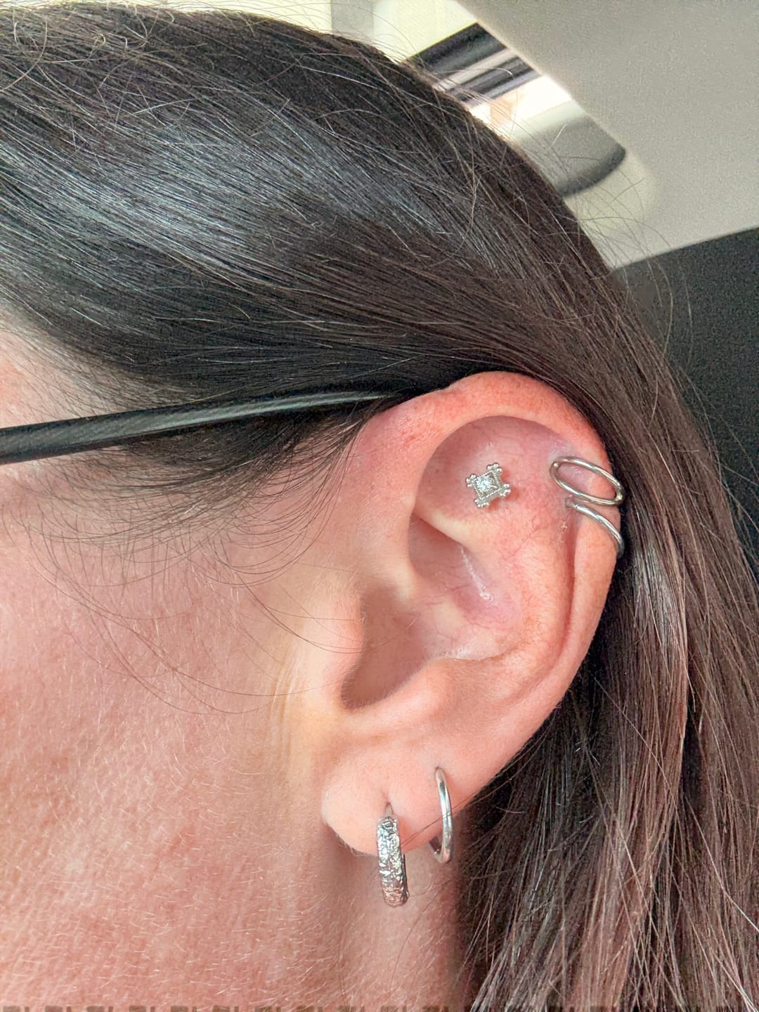 Customer photo review of Artemis Hammered Hoop Earring