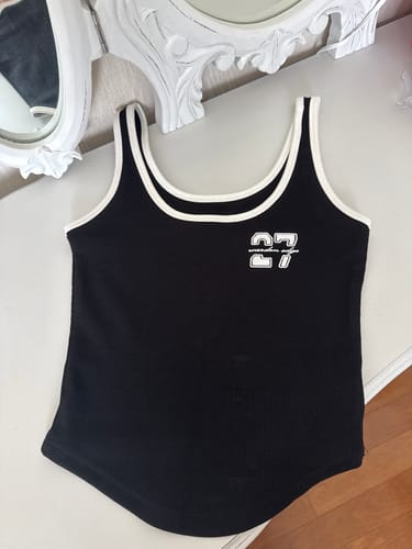 Customer photo review of WARDEN EDGE Contrast Binding Tank with Arch Hem and College Lettering