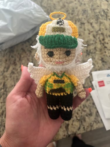 Customer photo review of Dolly® Personalized Crochet Doll with Photo Card