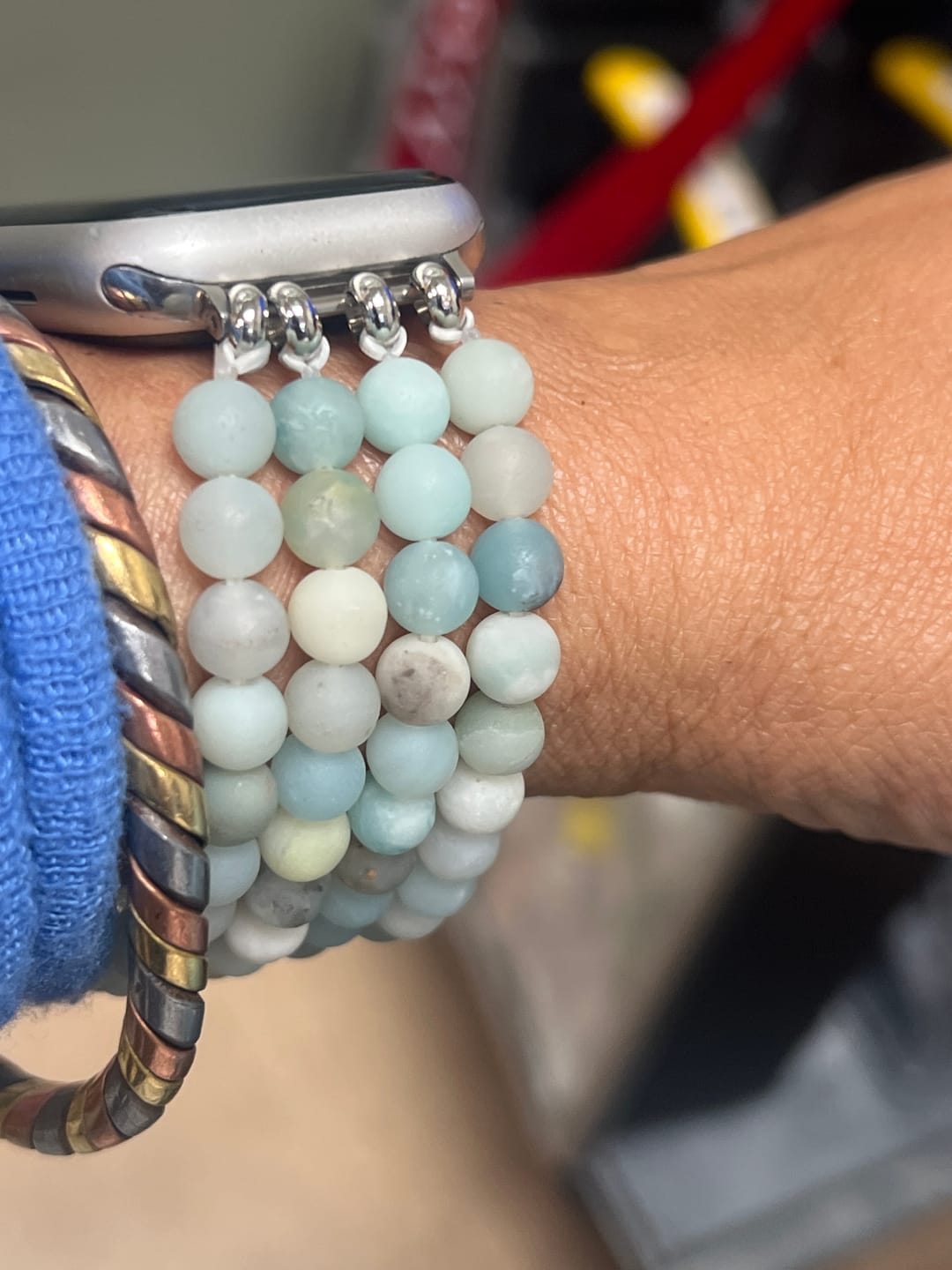Customer photo review of Amazonite Jasper Stretch Apple Watch Strap