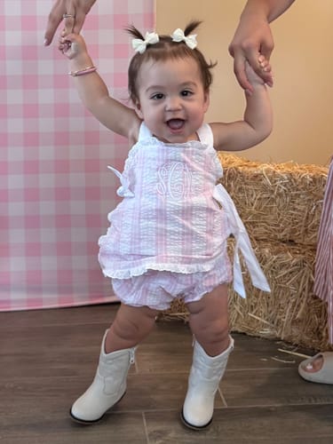 Customer photo review of Pink Windowpane Lydia Bloomer Set