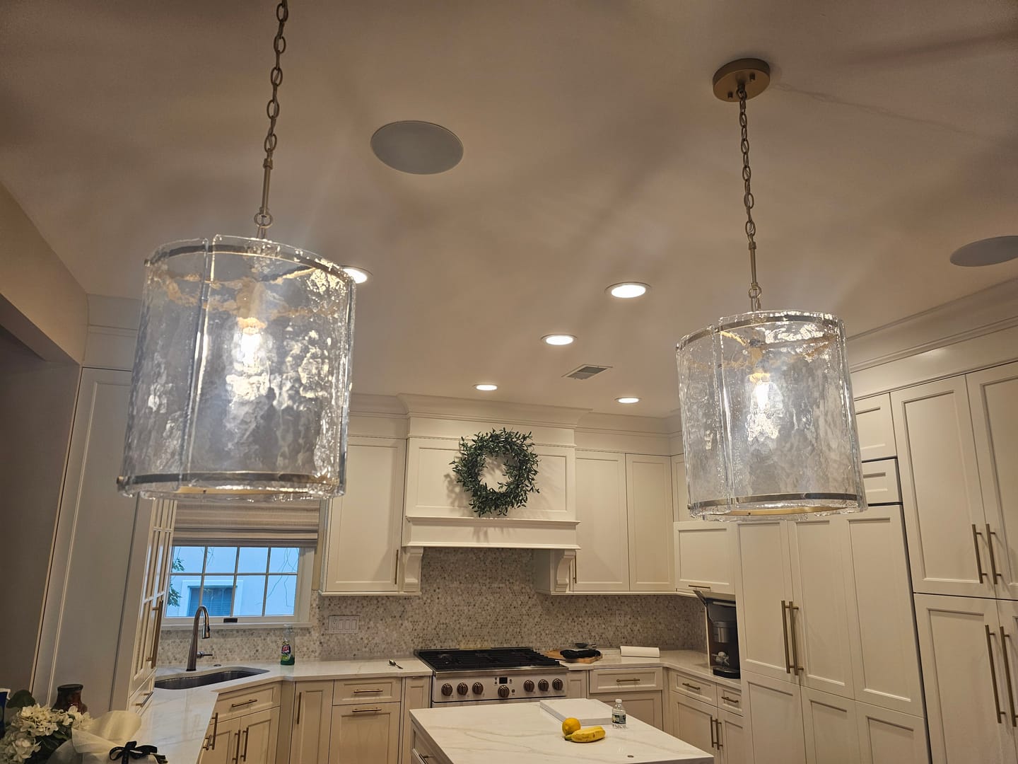 Customer photo review of Farmhouse Clear Textured Glass Cylinder Cage Pendant