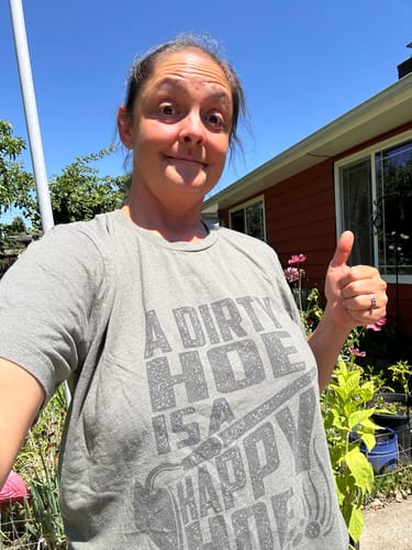 Customer photo review of Happy Hoe T-Shirt